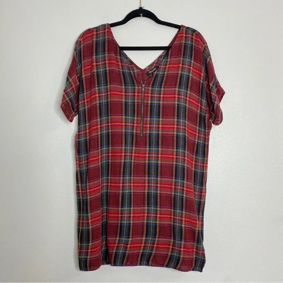Madewell red plaid zipper detail shift dress XXS - Picture 2 of 9